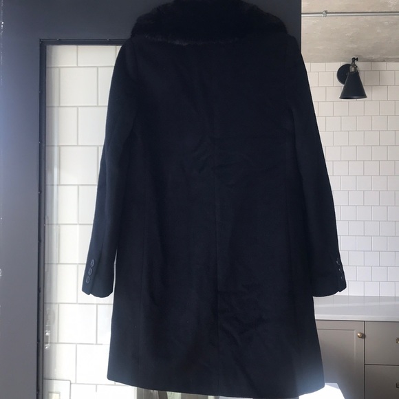DKNY Black Faux Fur Collar Wool Coat - Picture 5 of 7